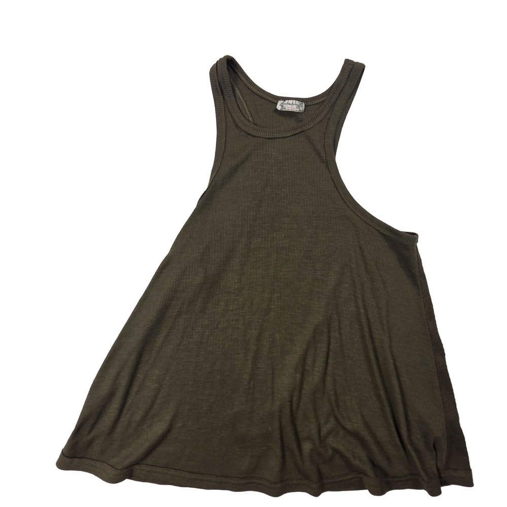 Free People Ribbed Army Green Flowy Racer Back Tank Top Women's Size XS